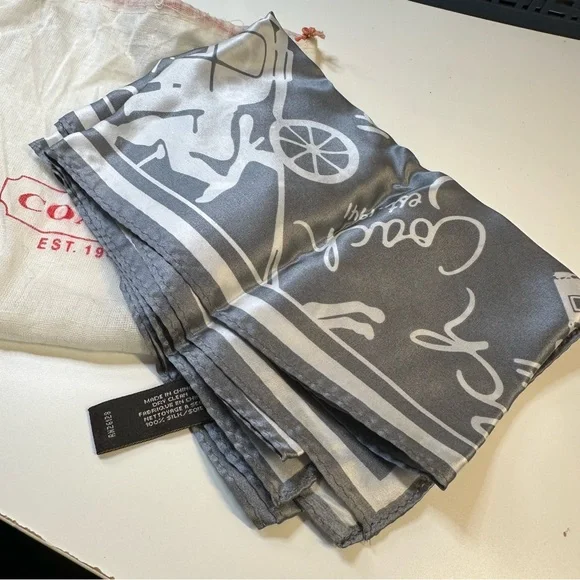 Coach Silk Scarf Gray Silver Heritage - Picture 1 of 7